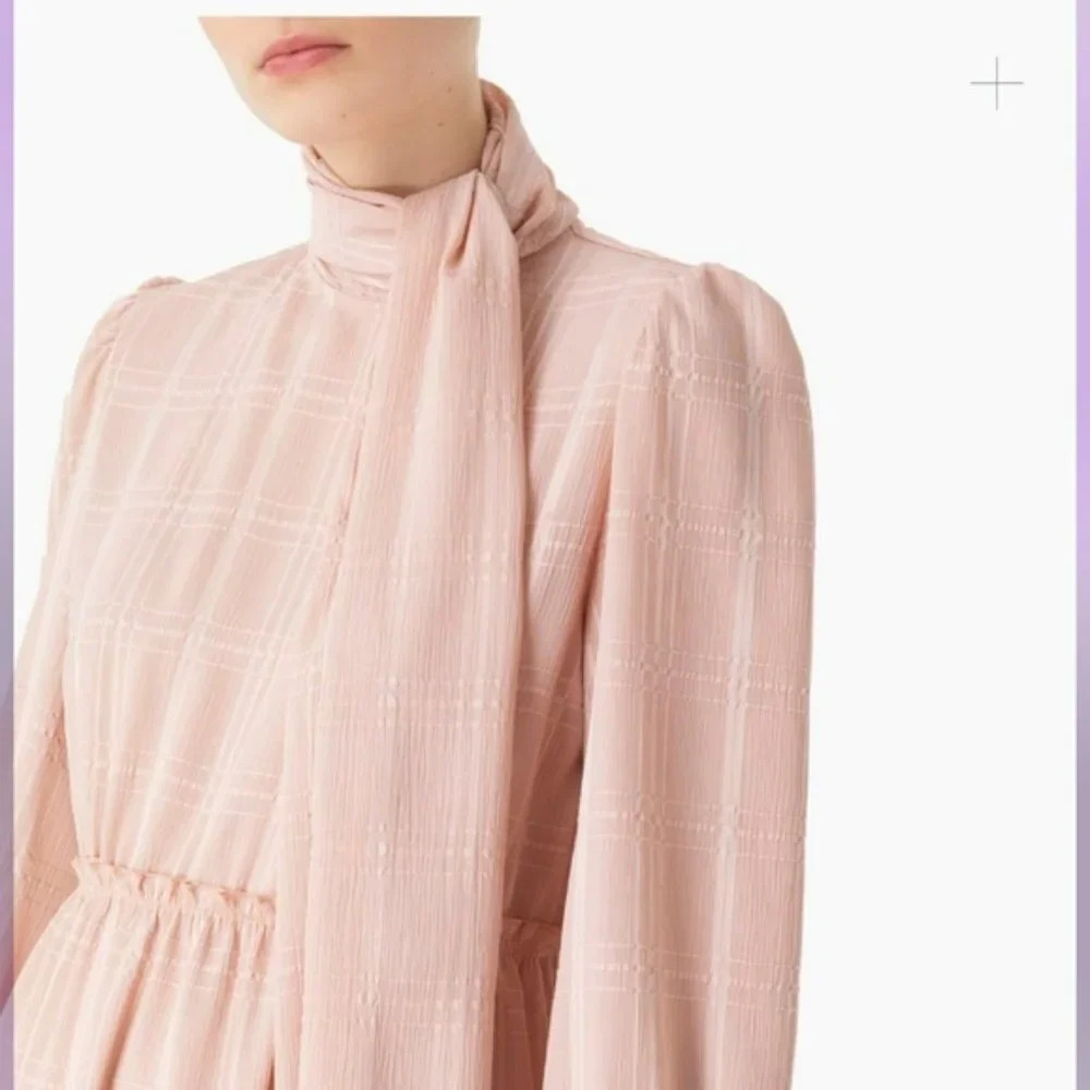 See By Chloe Ruffle Tie Neck Mini Smoky Pink Mini Dress - Picture 3 of 11